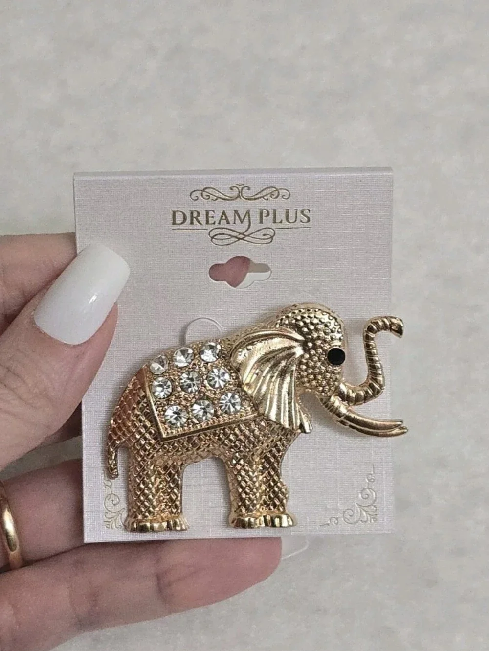 NEW Elephant Pin Brooch Gold Tone with Rhinestones Dream Plus Fashion Jewelry